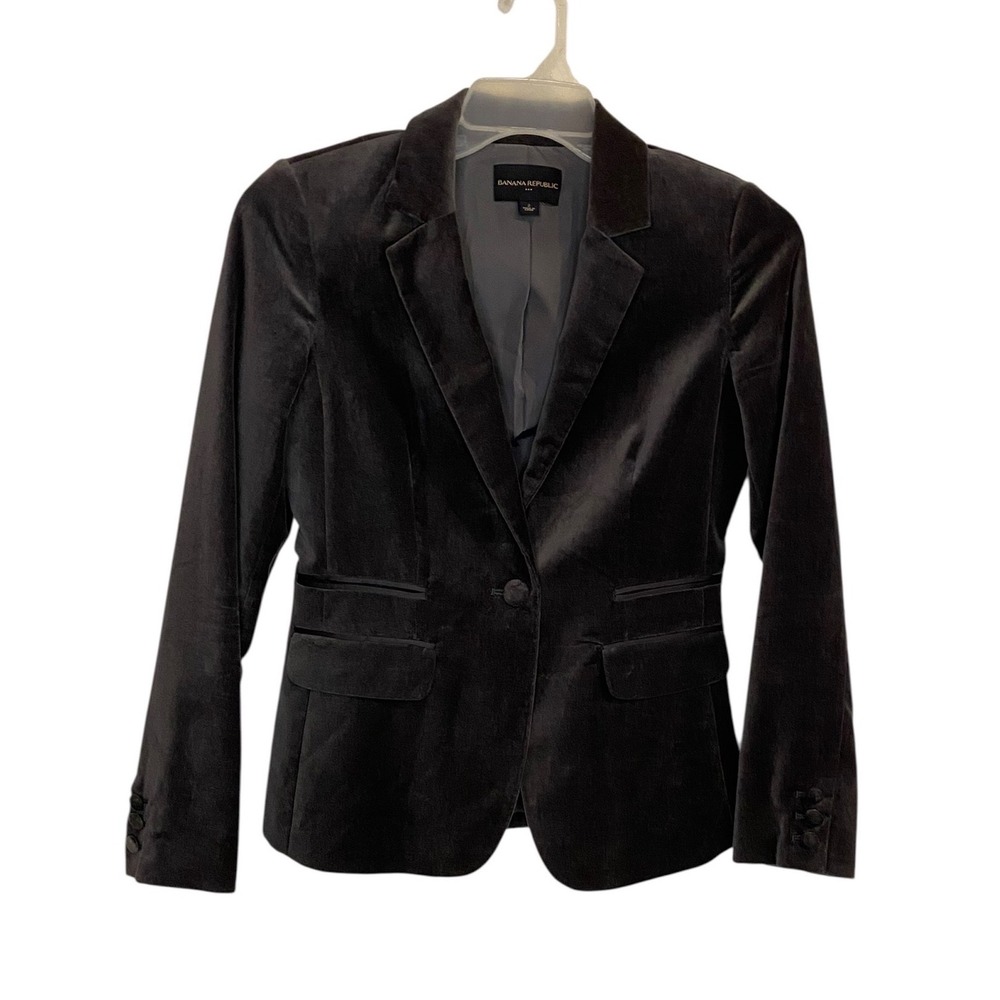 Banana Republic Womens Velvet Velour Blazer Grey Tailored Jacket Size 2